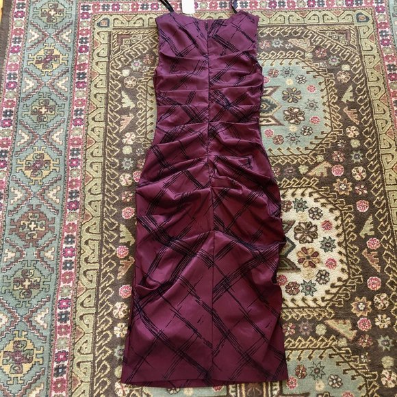 *NWT* Ruched Sleeveless Abstract Print Burgundy Dress - Made in Canada - XXS - Picture 8 of 16